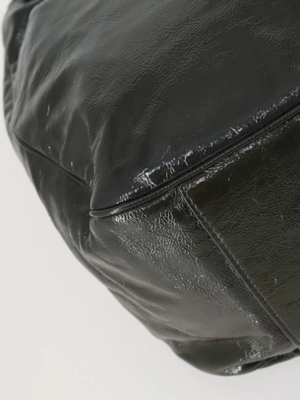 SAINT LAURENT Shoulder Bag Enamel Khaki Silver Auth - Picture 12 of 16